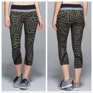 Lululemon Run: Inspire Crop, Size 8, Chevron Shuffle Green